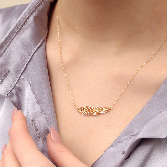 Delicate 14k Gold Virgo Wheat Leaf Necklace