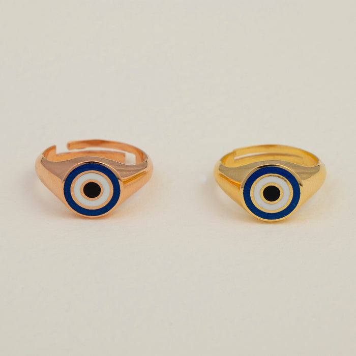 Adjustable Evil Eye Signet Ring