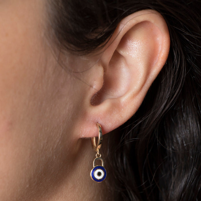 14K Solid Gold Evil Eye Huggie Earrings