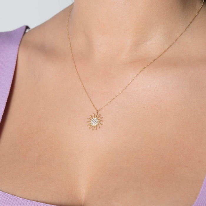 Dainty 14k Solid Gold Sun Pendant Necklace