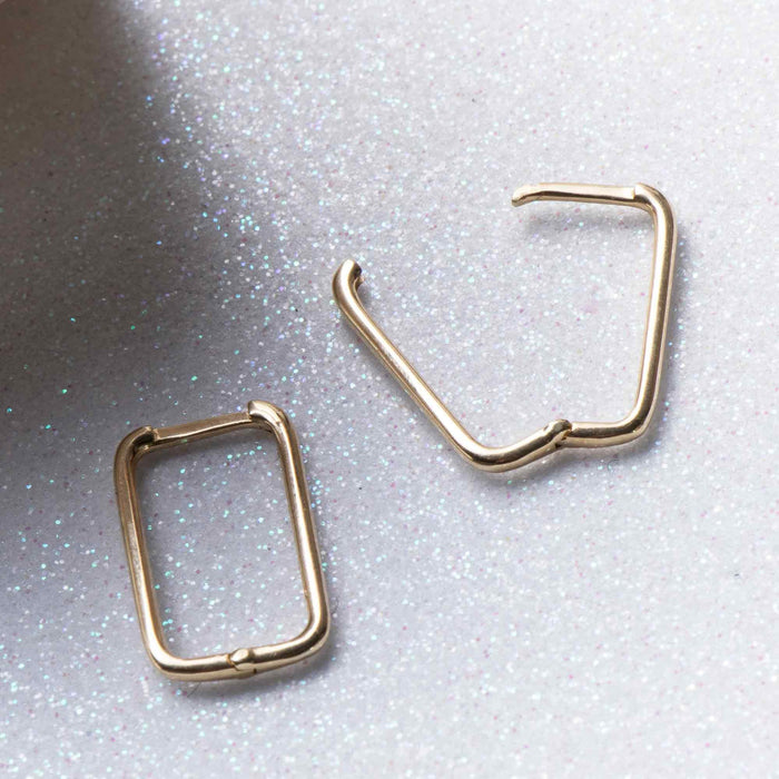 14k Solid Gold Rectangle Link Hoops