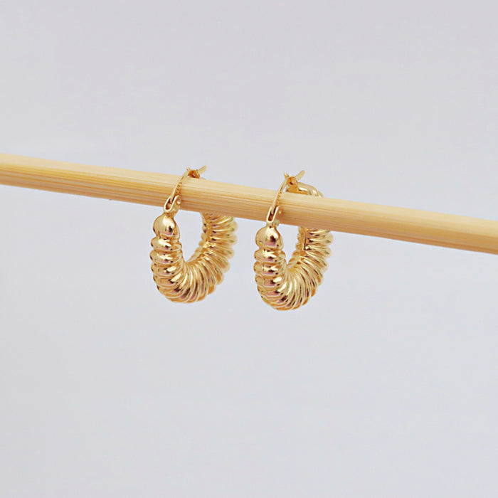 14k Solid Gold Statement Croissant Hoop Earrings - Chunky Twisted Design for Elegant Everyday Wear