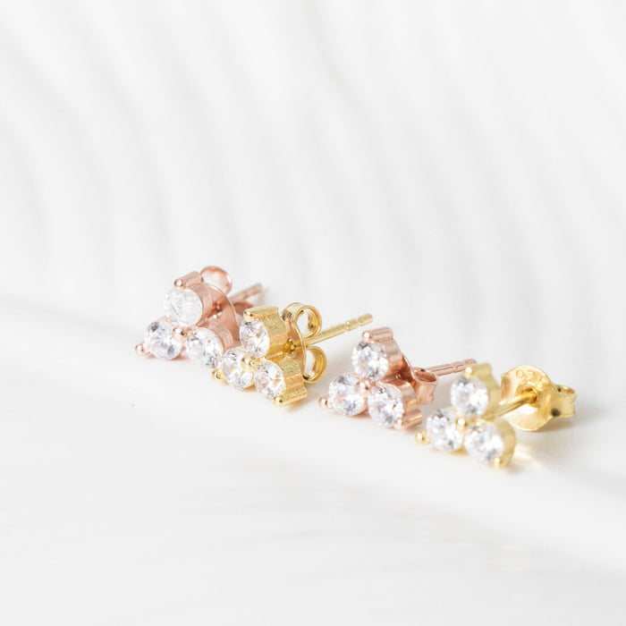 Delicate Trio Diamond CZ Stud Earrings
