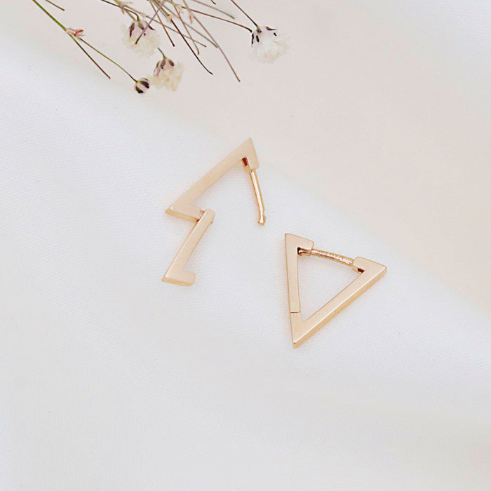 Minimalist 14k Gold Triangle Hoop Earrings