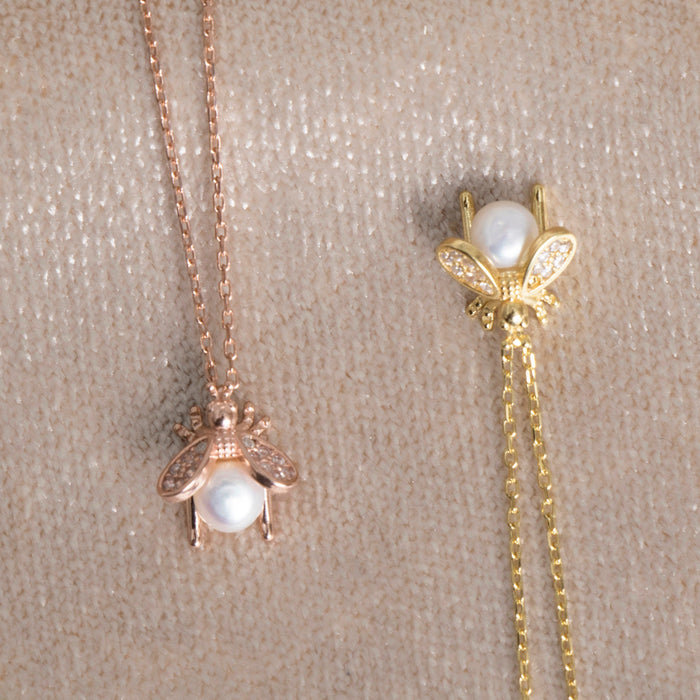 Elegant Bee & Pearl Pendant