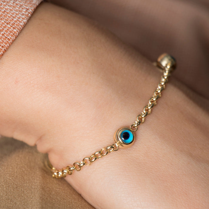 14K Solid Gold Evil Eye Bracelet