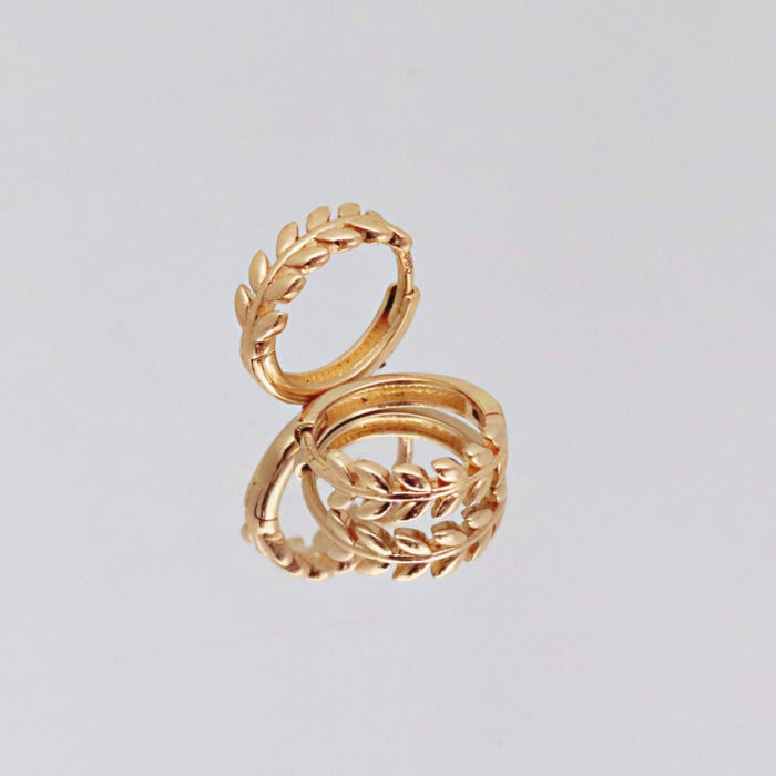 14k Solid Gold Leaf Huggie Hoop Earrings