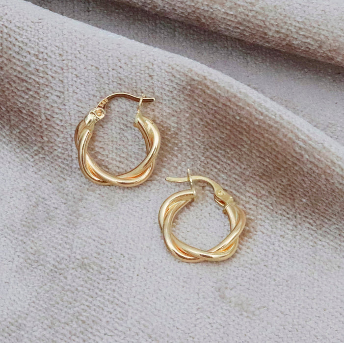 14K Solid Gold Twisted Hoop Earrings