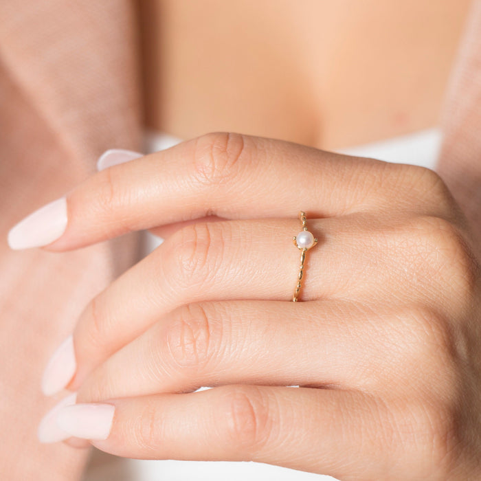 Elegant 14k Solid Gold Pearl Ring
