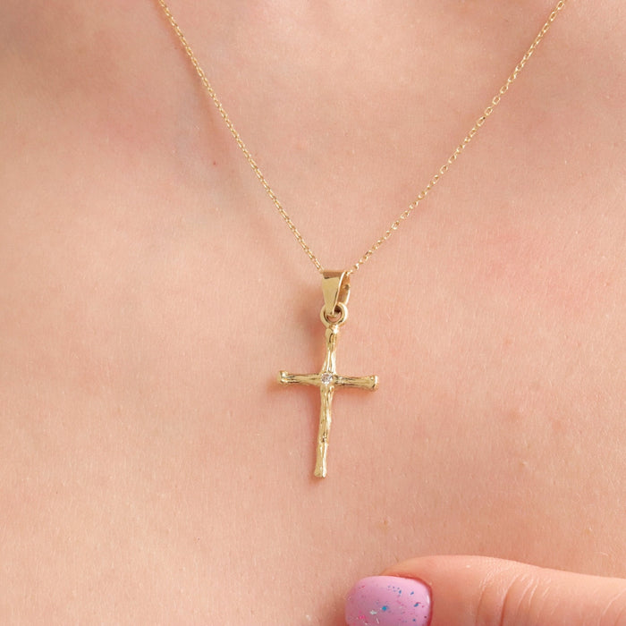 14K Solid Gold Tiny Cross Necklace