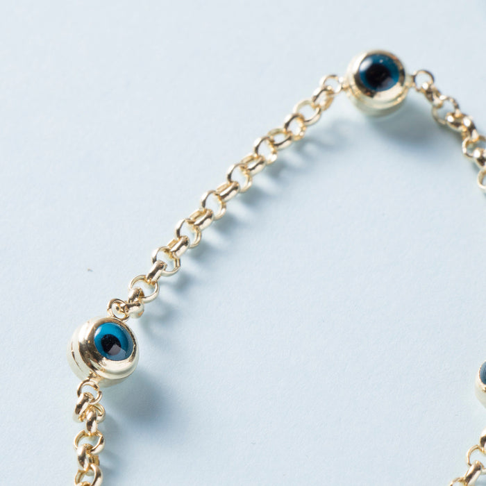 14K Solid Gold Evil Eye Bracelet