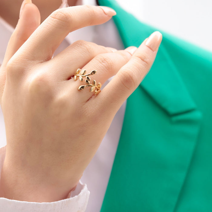 14K Solid Gold Leaf Ring