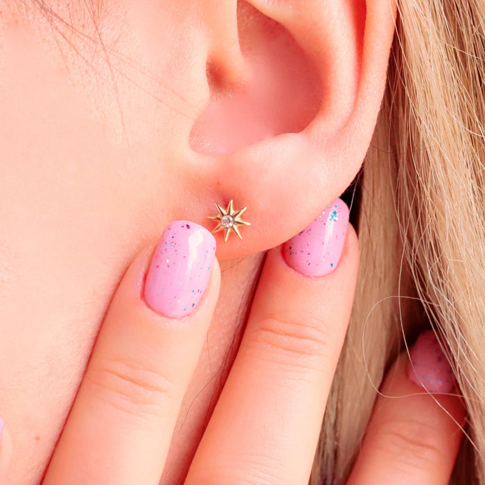 14k Gold Star Burst Stud Earrings