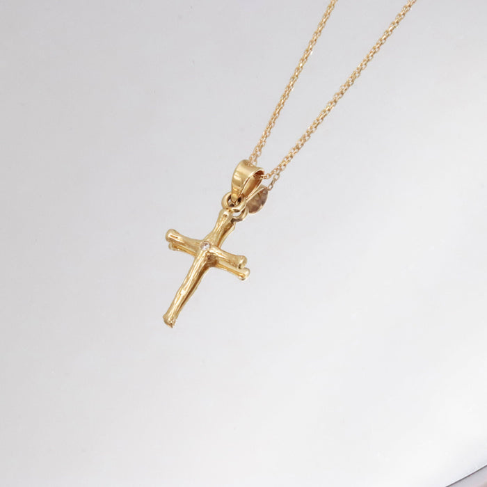 14K Solid Gold Tiny Cross Necklace