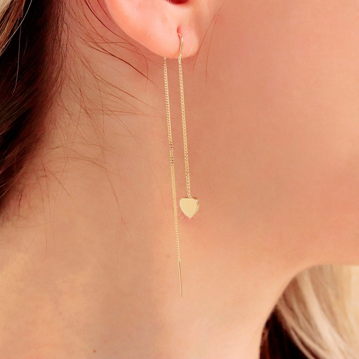 14K Gold Heart Threader Earrings with Cuff