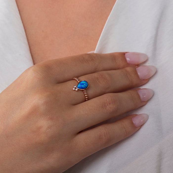 Teardrop Blue Opal Ring