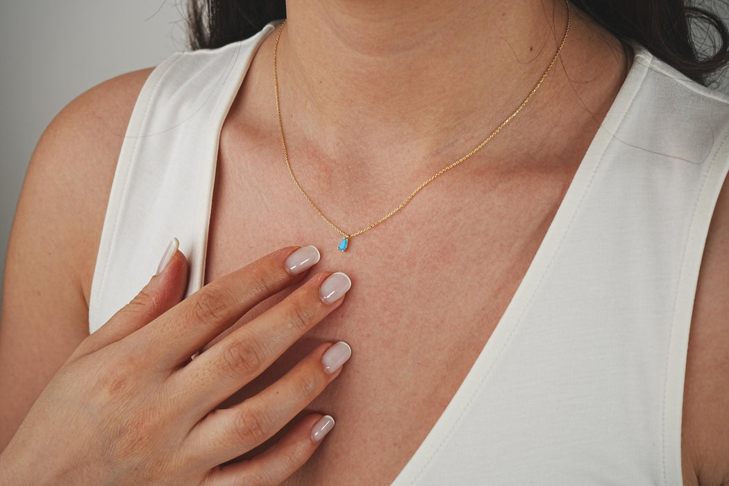 Elegant 14k Gold Teardrop Turquoise Pendant Necklace