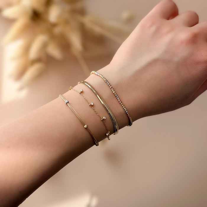 Delicate 14k Solid Gold Beaded Chain Bracelet