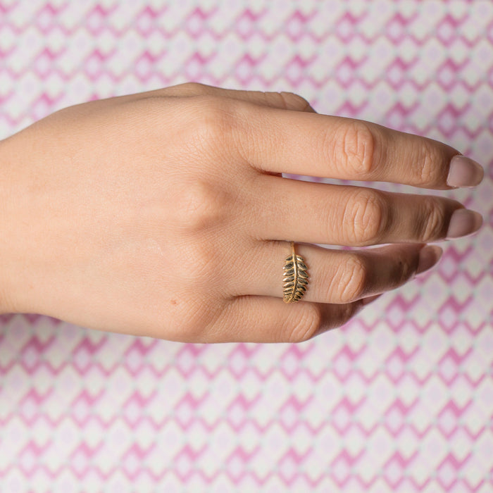 14k Solid Gold Leaf Branch Ring