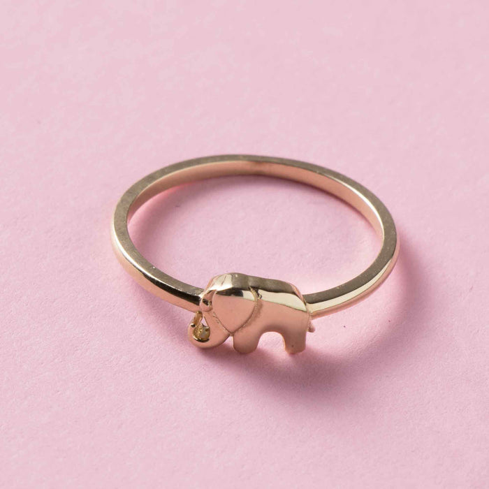14K Solid Gold Elephant Ring