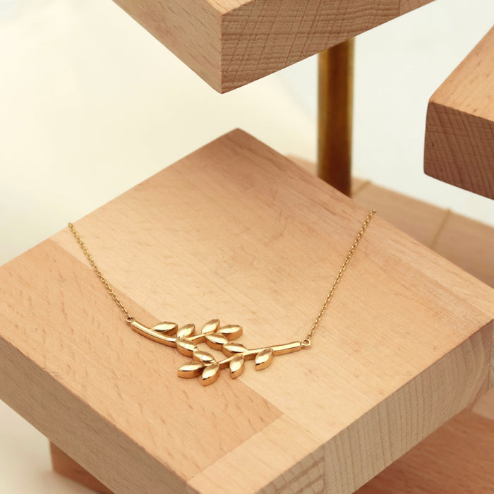 Delicate 14K Gold Olive Branch Pendant
