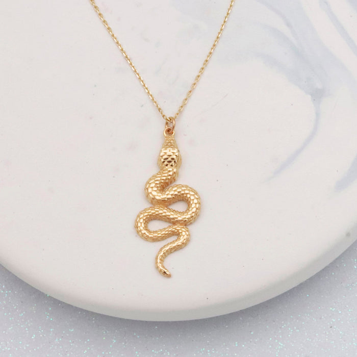 14K Solid Gold Snake Necklace