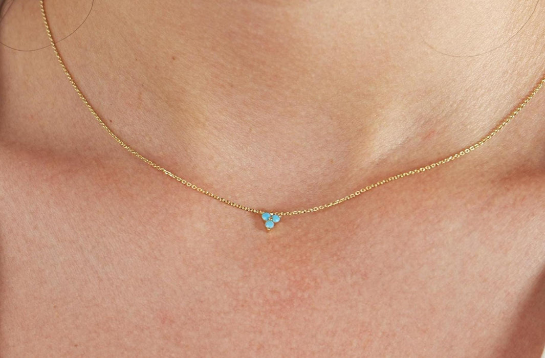 14k Gold Necklace Turquoise Flower Pendant