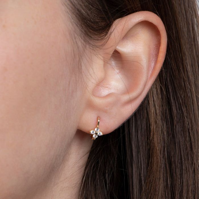 Delicate CZ Flower Huggie Hoop Earrings