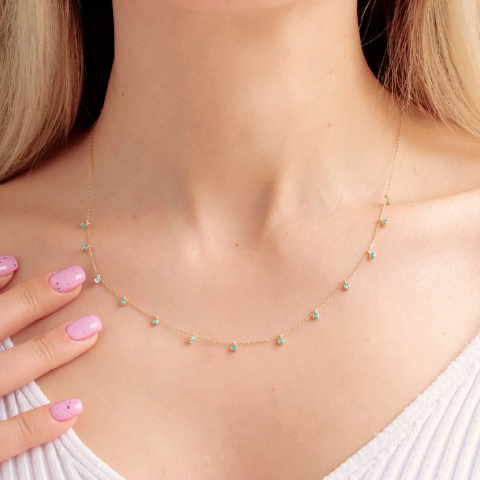 14K Gold Turquoise Station Necklace