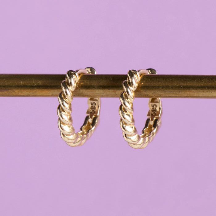 14k Dainty Gold Twisted Hoop Earrings