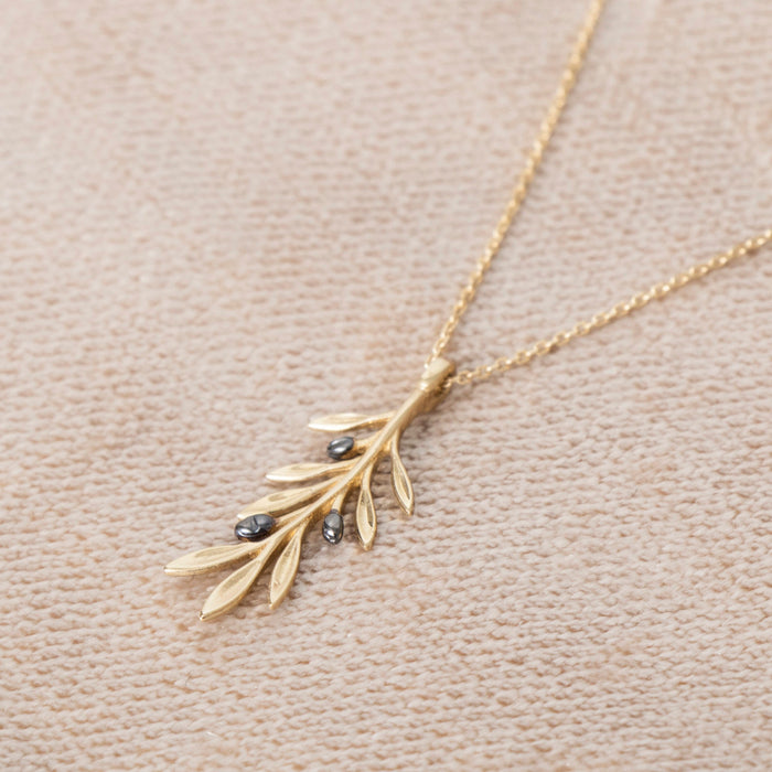 14K Solid Gold Olive Leaf Necklace