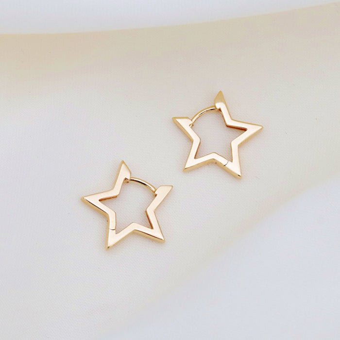 14k Gold Celestial Star Huggie Hoops