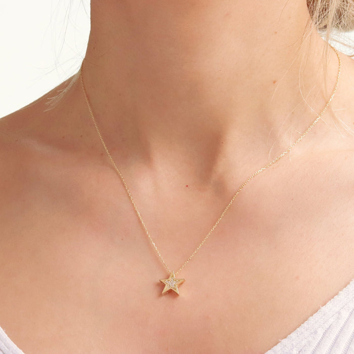14K Solid Gold Star Necklace