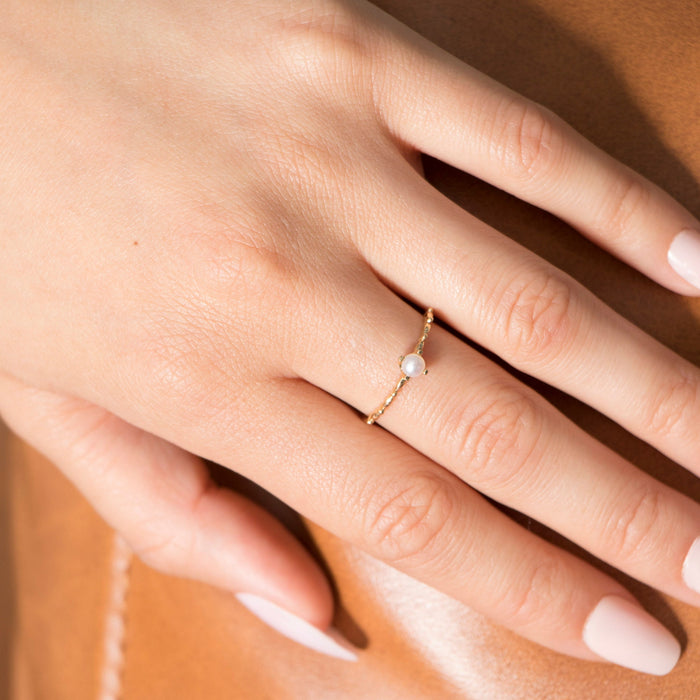 Elegant 14k Solid Gold Pearl Ring