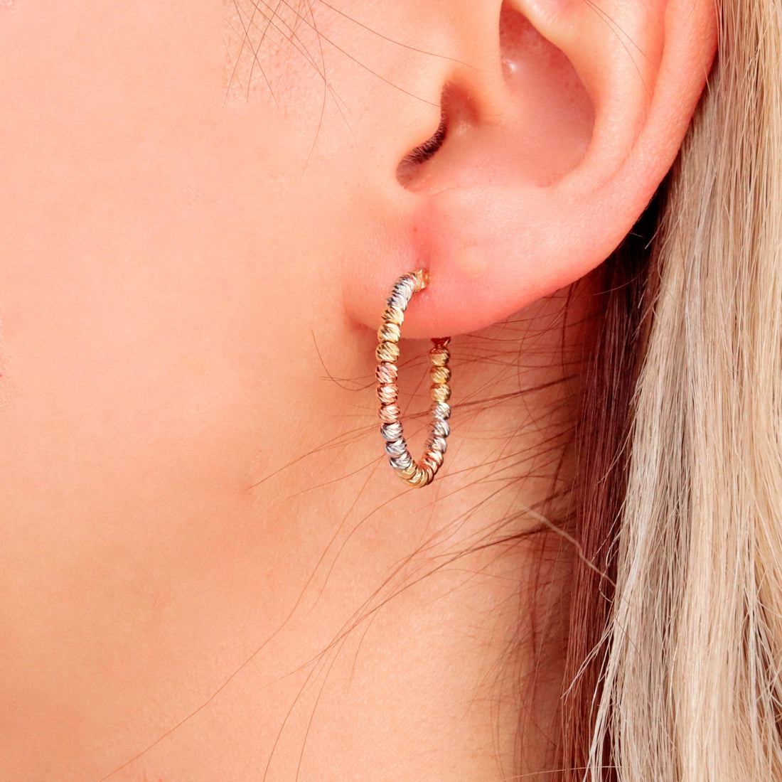 Tricolor Beaded Huggie Hoop Earrings