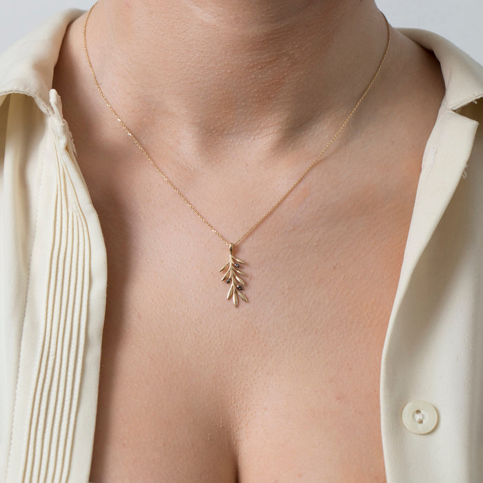 14K Solid Gold Olive Leaf Necklace