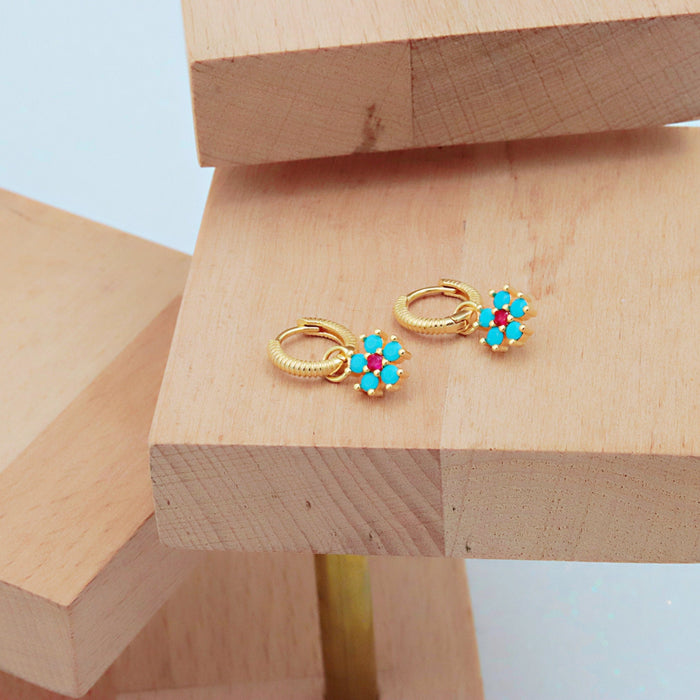 Vibrant Floral Gemstone Hoop Earrings