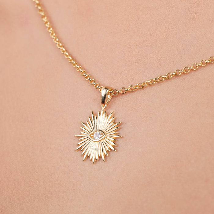 Gold Sunburst Evil Eye Necklace