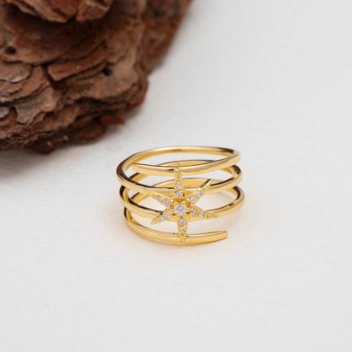 Gold North Star Ring