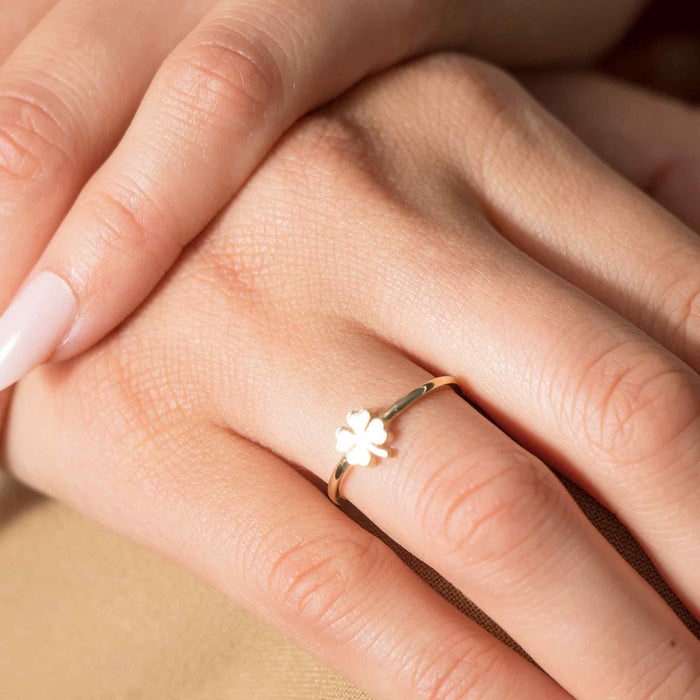 Elegant 14k Solid Gold Clover Flower Ring