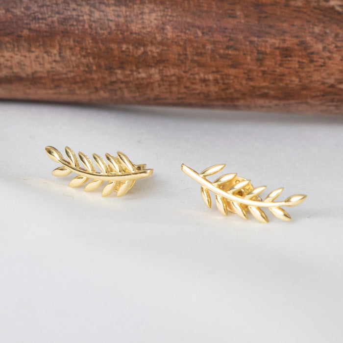 Olive Branch Gold Leaf Stud Earrings