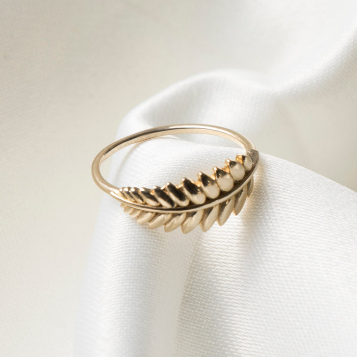 14k Solid Gold Leaf Branch Ring