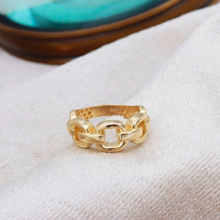 14k Solid Gold Chunky Cuban Link Statement Ring