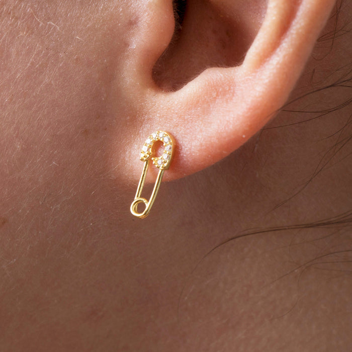 Gold Safety Pin Stud Earrings
