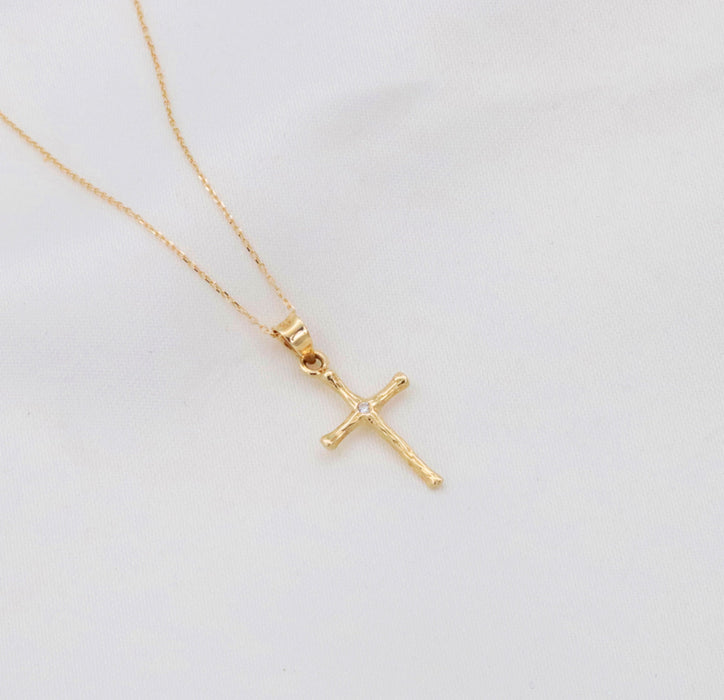 14K Solid Gold Tiny Cross Necklace
