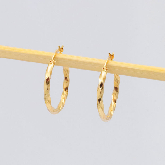 14K Gold Twisted Hoop Earrings 26MM Huggies