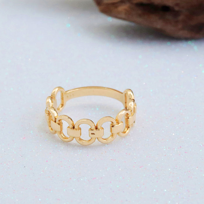 Elegant 14k Solid Gold Chain Link Statement Ring