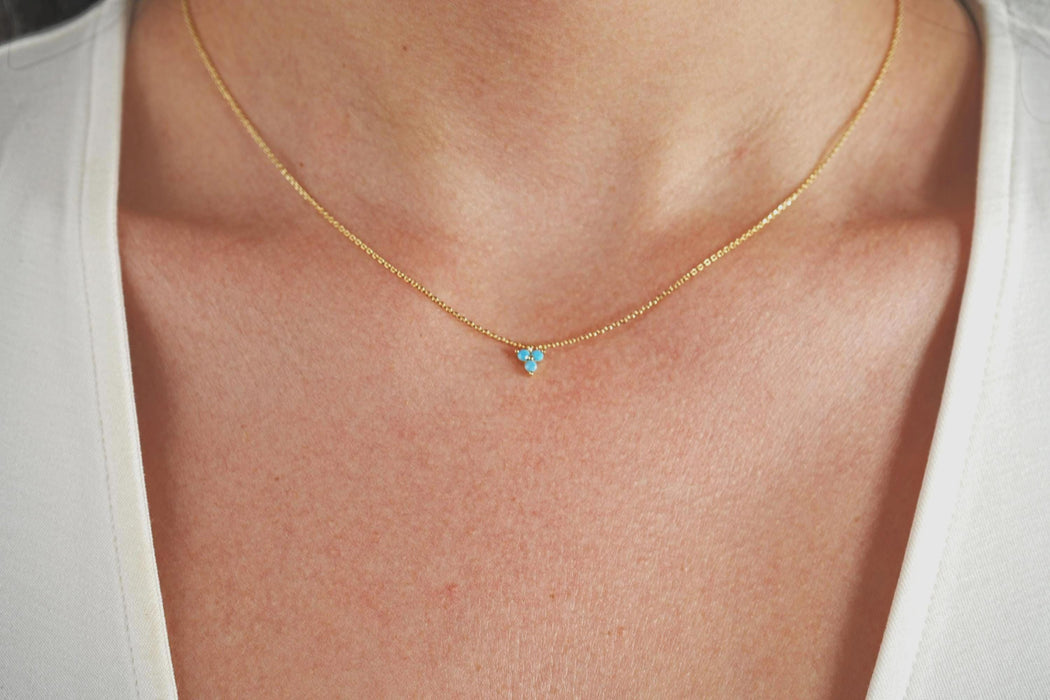 14k Gold Necklace Turquoise Flower Pendant