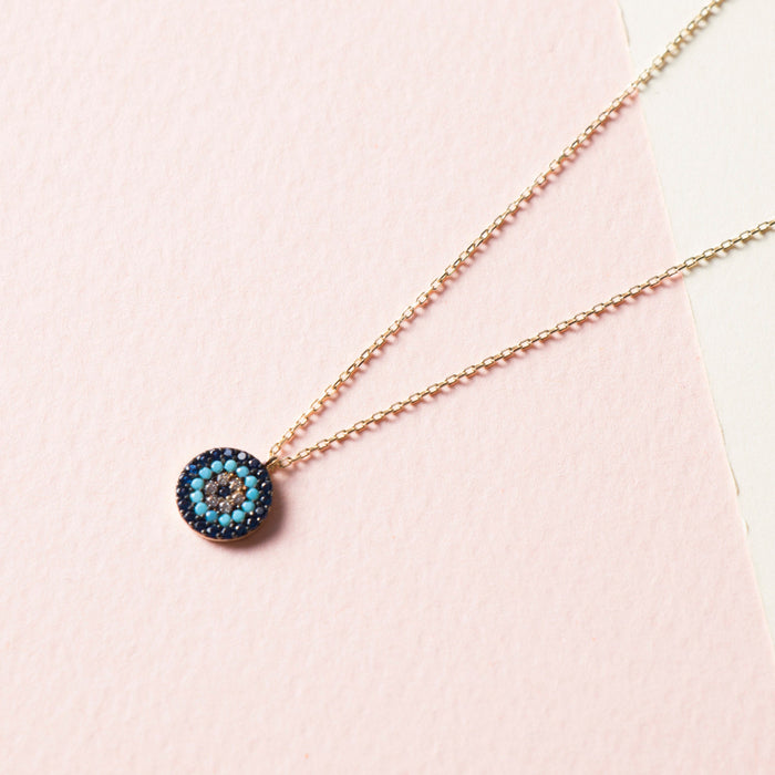 14K Solid Gold Evil Eye Necklace