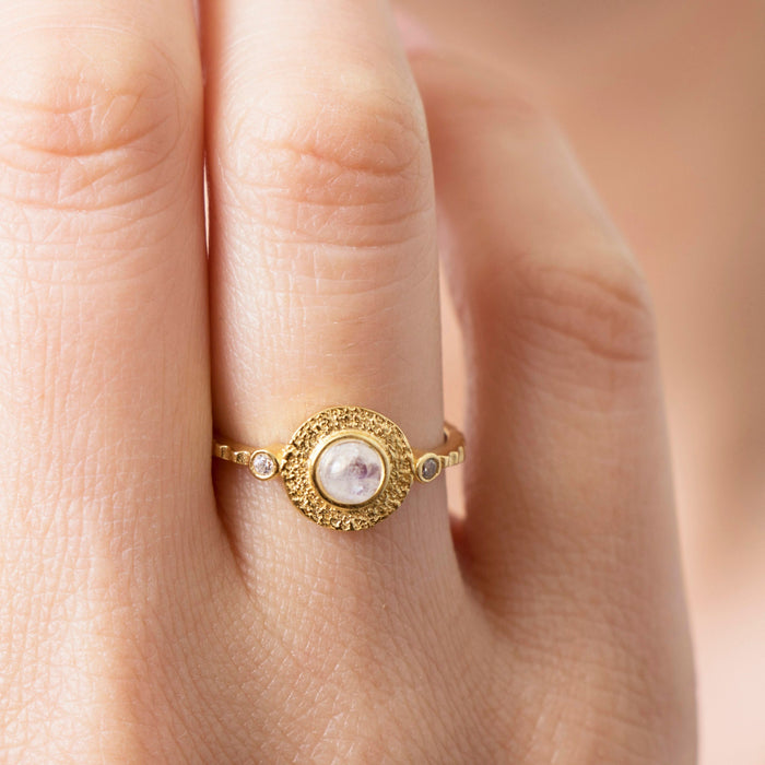 Adjustable Moonstone & Lapis Lazuli Ring
